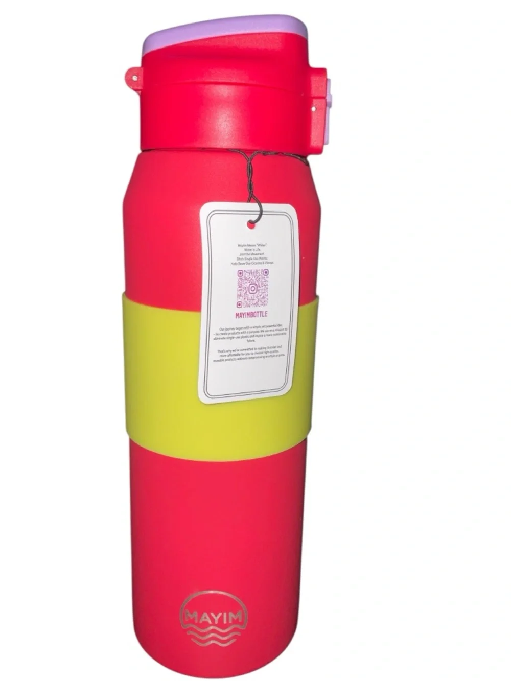 MAYIM 32oz Insulated Water Bottle Leakproof Flip Lid Red Yellow Silicone Sleeve